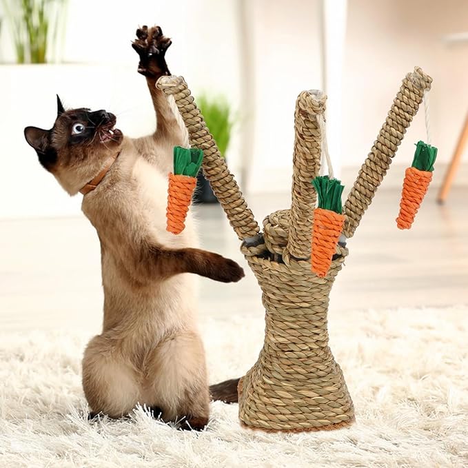 Hypeety Pet Rattan Grass Scratcher Climbing Tree Small Animal Climbing Tree Activity Center Carrot Toy Hamster Rabbit Cat Climbing Frame Play Funny Toy