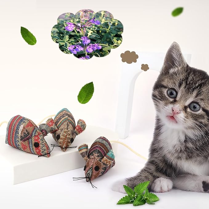 YAODHAOD Cat Catnip Toy, 3 Pcs Catnip Tooth Cleaning Toy, Interactive Cat Kicker Toy for Indoor Cats, Crinkle Sound Catnip Catnip Filled Toys (Mice Cat Toy)