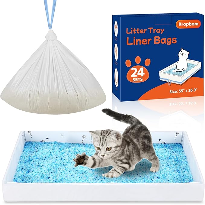 24 Pack Litter Box Liners Compatible with Safe Pets Scoopfree Cat Litter Box Tray Refill, Large Cat Waste Poop Bags with Anti-scratch Cardboard and Drawstring Heavy Tear-resistant- 37" x 16"