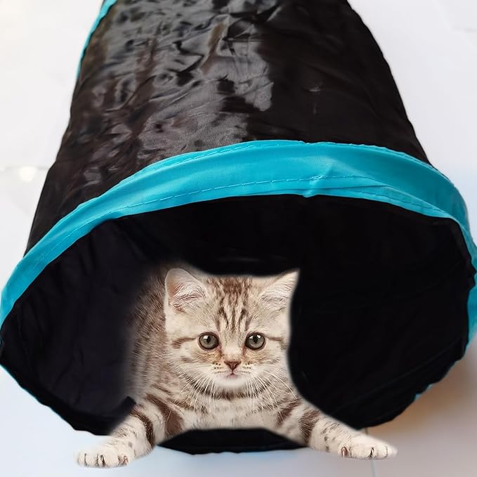 Cat Tunnel Tube Toys，Tunnels for Indoor Cats, 5 Way Blue Collapsible Interactive Toy with Balls for Rabbits, Kittens, Ferrets, Puppy