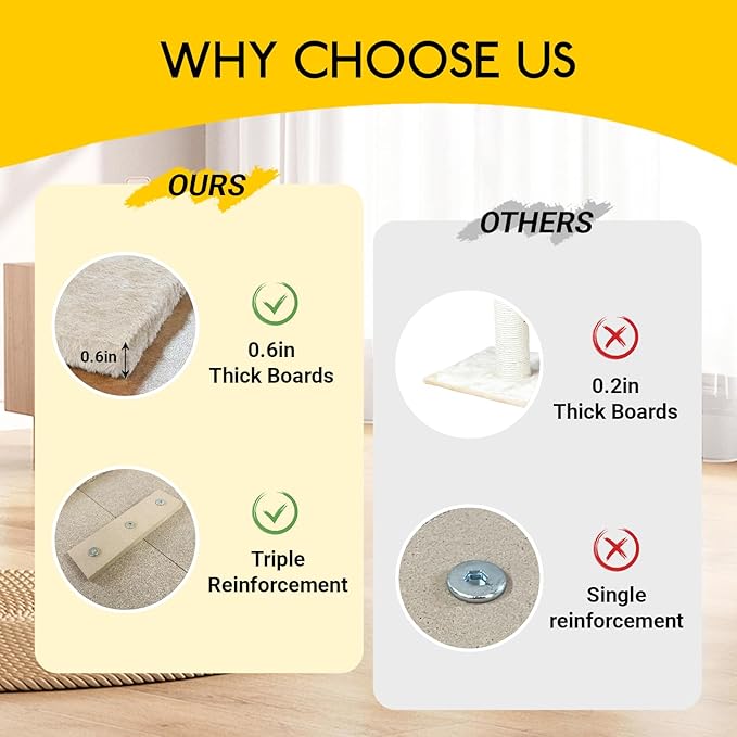 KINGROCK Tall Cat Scratching Posts for Indoor Cats,Cat Scratching Post with Plush Toys for Kittens or Smaller Cats,Premium Sisal Post for Cats at All Ages with Reinforced Stable Base