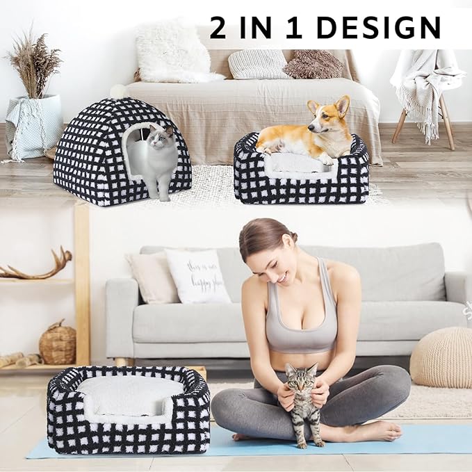 Cat Bed Cave for Indoor, Suitable for Cat Dome Bed, Hideaway Bed for Indoor Cats with Removable Mattress for Kittens.Cat Tent House for Dual Use (XL:17"x17")
