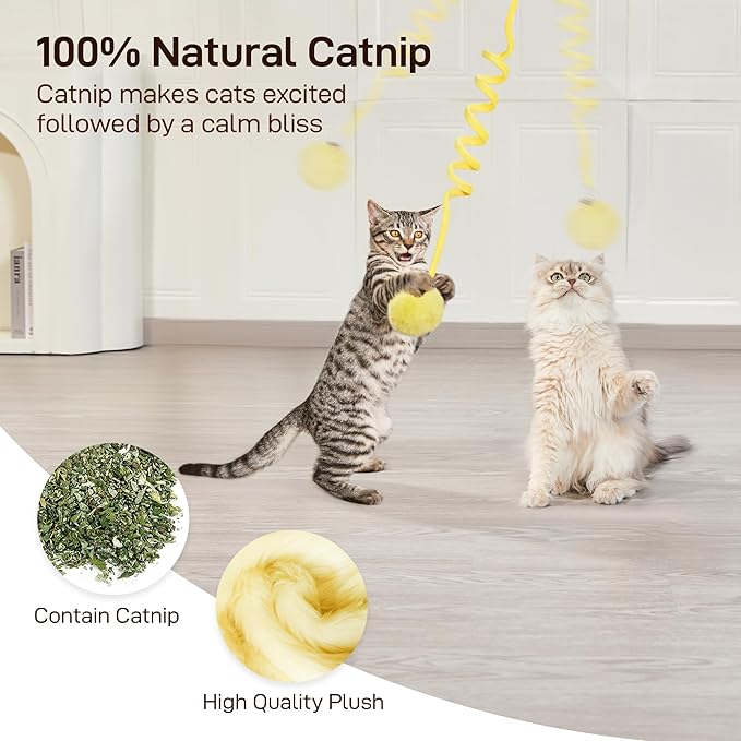 Potaroma Hanging Fluffy Cat Catnip Ball Toys 3 Pcs with Bell, Interactive Cat Teaser Retractable, Cat Toys Indoor Kitten Play Chase Exercise Physical Stimulation