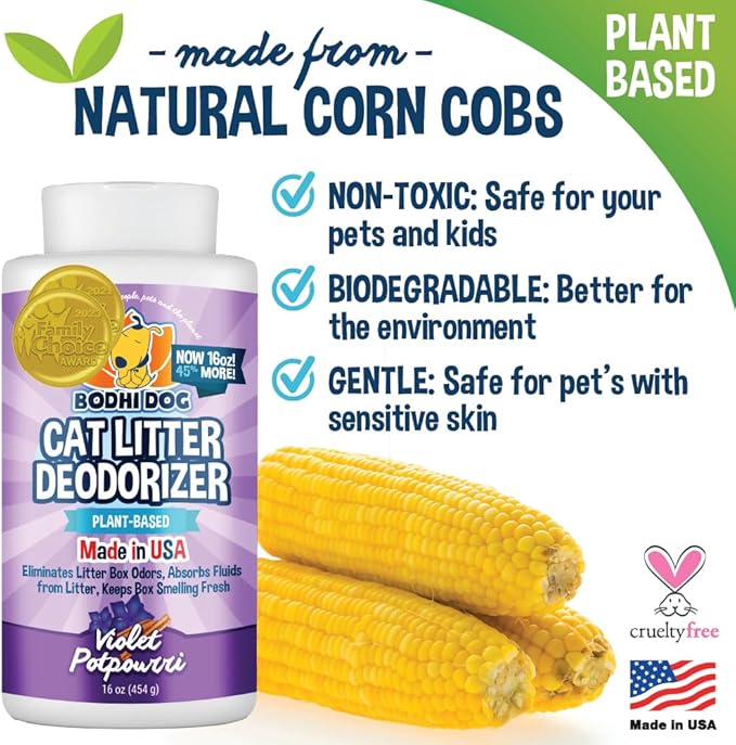 Bodhi Dog Natural Cat Litter Box Odor Eliminator – Best Litter Deodorizer for Strong Urine Odor – Fewer Cat Box Changes – Safe for Kitty Boxes - Violet Potpourri Scent