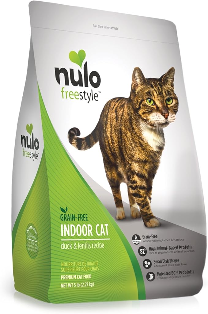 Nulo Indoor Grain Free Dry Cat Food With Bc30 Probiotic (Duck & Lentils Recipe, 5Lb Bag)