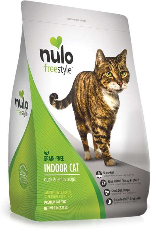 Nulo Indoor Grain Free Dry Cat Food With Bc30 Probiotic (Duck & Lentils Recipe, 5Lb Bag)