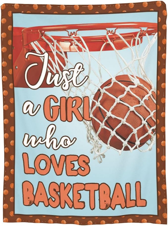 Basketball Blanket Just A Girl Who Loves Basketball Decor Throw Blanket Super Warm Soft Plush Fleece Flannel Sport Theme Blanket Gifts for Girls Boys Winter Couch Bedding for Baby Kids Women 60"X80"