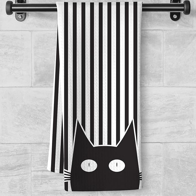 Cat Towels,Cat Kitchen Towels,Cat Dish Towels,Cat Hand Towel,Cat Kitchen Accessories,Black Cat Decor,Decorative Kitchen Towels,Black Cat Gifts for Women,Funny Kitchen Towels-Cat Lover Gifts for Women