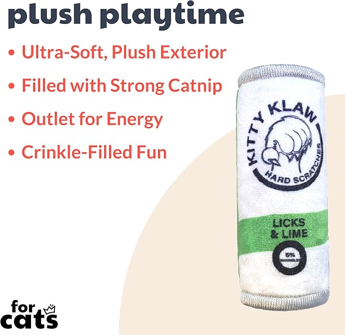 Huxley & Kent Plush Cat Toy | Kitty Klaw Licks & Lime | Nappy Hour Strong Catnip Filled Cat Toy | Plush Interactive Kitten and Cat Toy with Catnip and Crinkle | Kittybelles