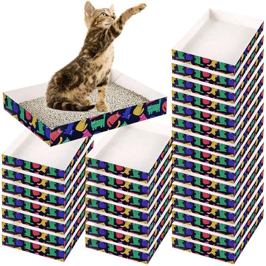 30 Pack Disposable Cat Litter Box, Foldable Paper Litter Box, Travel Cat Litter Box,Non Clumping Durable and Waterproof,Low Entry Easy Disposal,Portable(13.6x9.7x1.9 in)