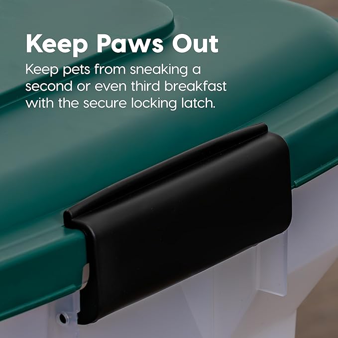 Remington WeatherPro Airtight Dog Food Storage Container, Up to 22 lbs, Attachable Wheels, For Dog Cat Bird and Other Pet Food Storage Bin, Keep Fresh, Translucent Body, Green