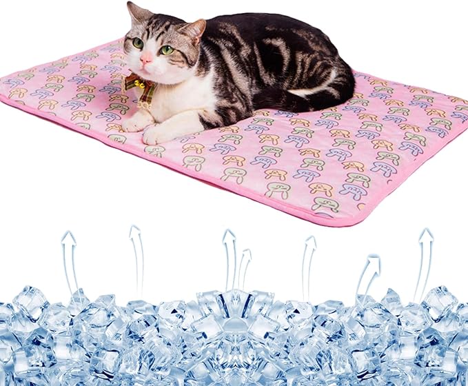 SEIS Dog Ice Pad Ice Silk Cats Kennel Mat Pet Cooling Pad Summer Cool Bamboo Mat Breathable Pad (Pink, S