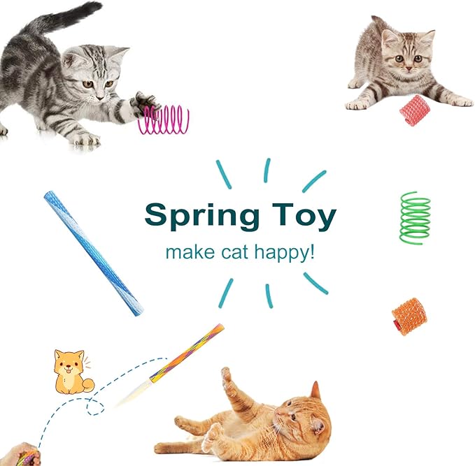 WishLotus Spring Cat Toys, Colorful Cat Spring Toy and Cat Tube Toy Telescopic Cat Mesh Pole Cat Jumping Toy Flexible & Shapable Kitten Chew Toys to Kill Time (10pcs)