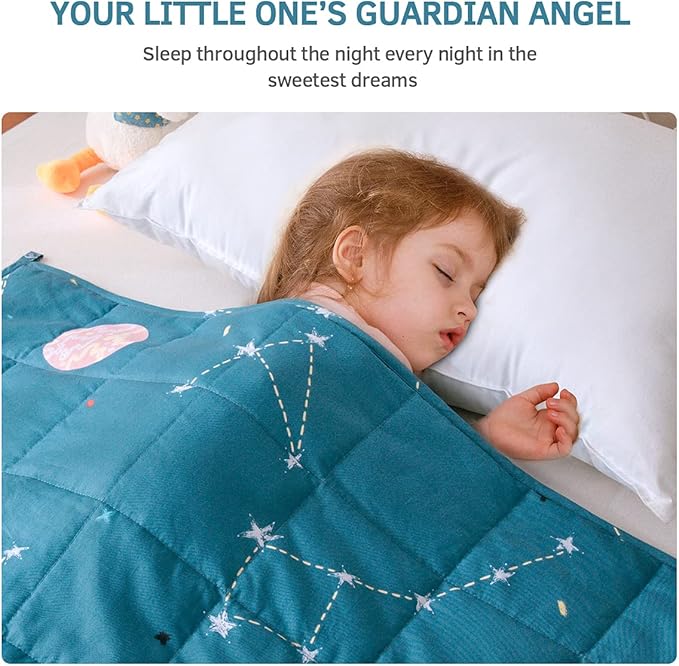 Mr. Sandman Weighted Blanket 7 lbs Twin/Full-Size Bed, Best for 50-90lb Cozy Cotton Blanket with Glass Beads - 41" x 60" Star Moon Blue