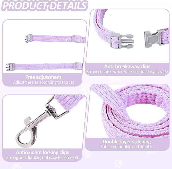 Cat Harness, Safety Leash Set for outings and Travelling to Prevent Cats from Escaping - Adjustable Kitten Safety Leash, Soft and Comfortable for Small and Medium Sized Cats (Pink, M)