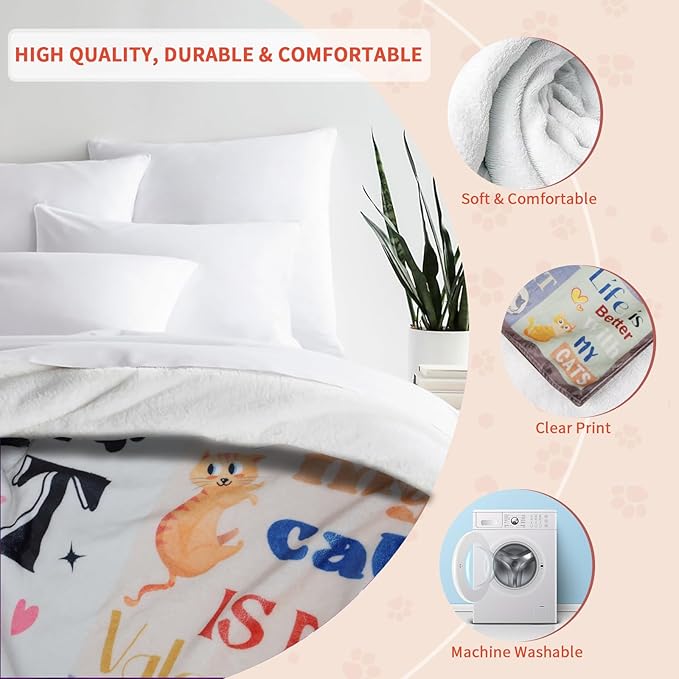 Cat Lover Gifts for Women, Cat Blanket for Women 50"X60", Cat Gifts for Cat Lovers, Gifts for Cat Lovers, Cat Mom Gifts for Women, Funny Cat Themed Gifts, Gifts for Mothers Day Christmas Thanksigiving