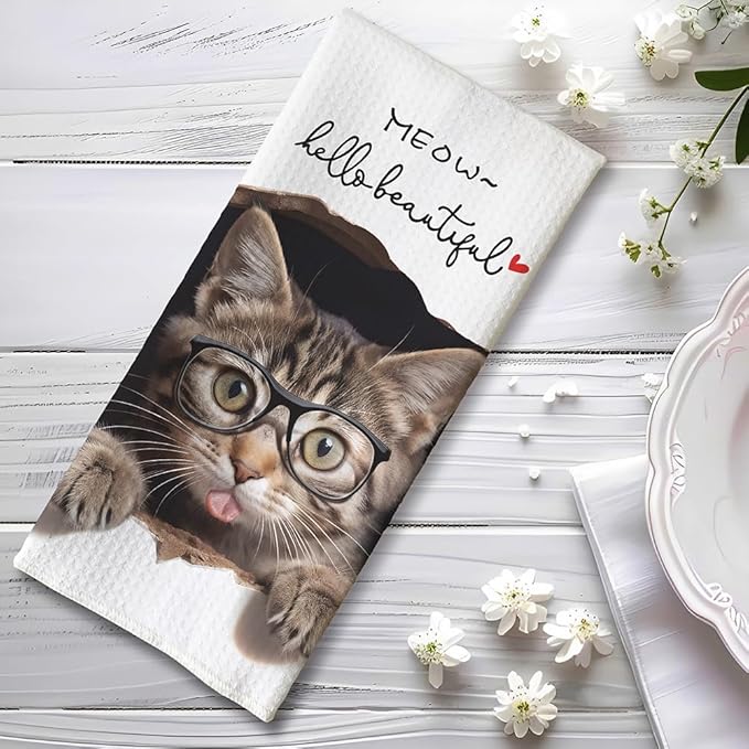 Fun Kitchen Towels - Decorative Cat Hand Towels, Gifts for Cat Lovers
