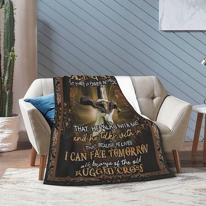 Retro Christian Cross Blanket Amazing Grace Throw Blanket Religious Decor Stuff Merch Cozy Flannel Fleece Soft Plush Fuzzy Warm Lightweight Bedding Christian Gifts for Women Men Girls Kids 50"X40"
