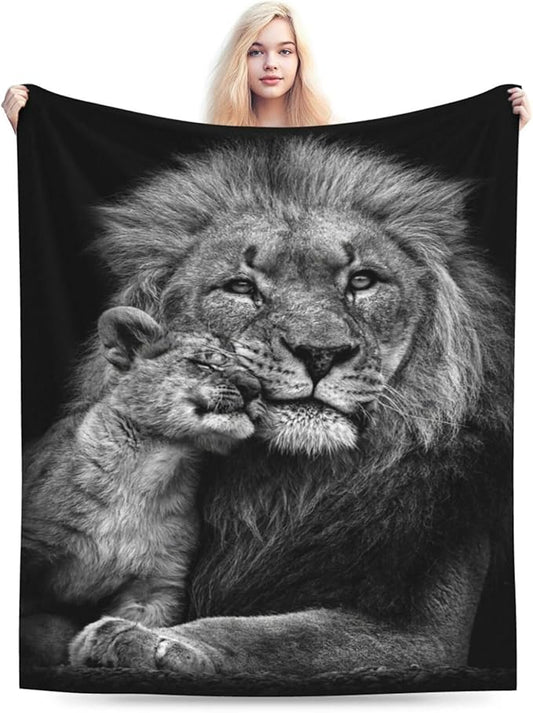 Lion Throw Blanket Lion and Lion Cub Plush Fleece Soft Cozy Lion Gifts Blanket for Kids Girls Boys Adults Decor 40''X50''