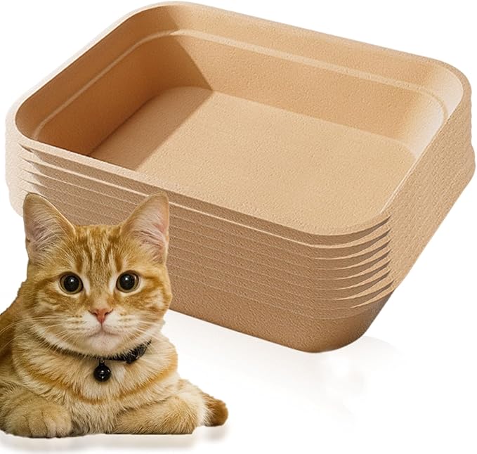 8 Pack Disposable Cat Litter Box, 17 x 13.2 x 4 Inch Large Kitty Litter Box Pans Paper Cat Litter Tray for Hamster, Guinea Pig, Rabbit, Portable