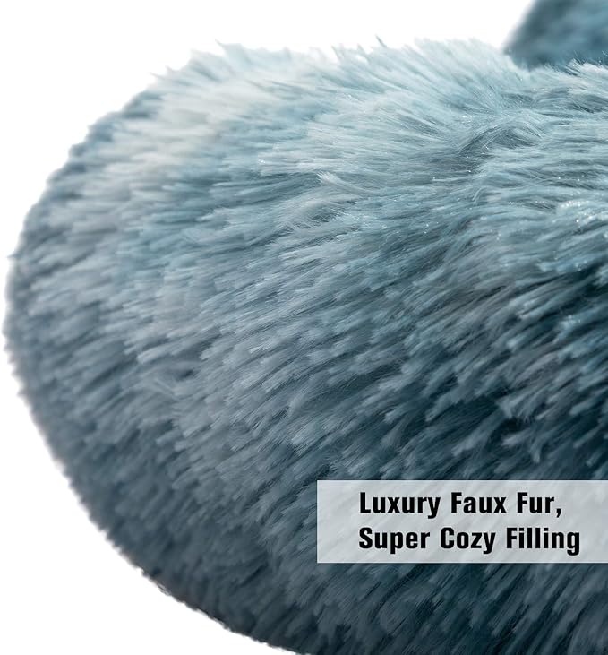 Hollypet Self-Warming Donut Pet Bed Luxury Cozy Nest Monster Sleeping Bed Round Faux Fur Bed for Cats, Blue