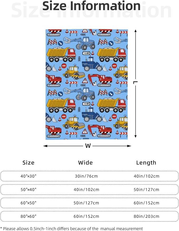 Kids Truck Car Blanket Throw 80"x60", Plush Flannel Tractor Excavators Blankets, Soft Warm Decorative for Kids Women Adults