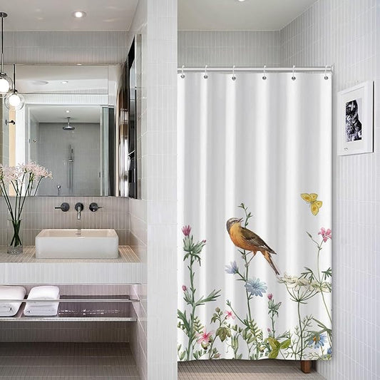 AWERT Small Half Size Stall Shower Curtain with 6 Hooks Funny Bird Shower Stall Curtain for Bathroom/RV and Camper (Bird) 36x72 inch