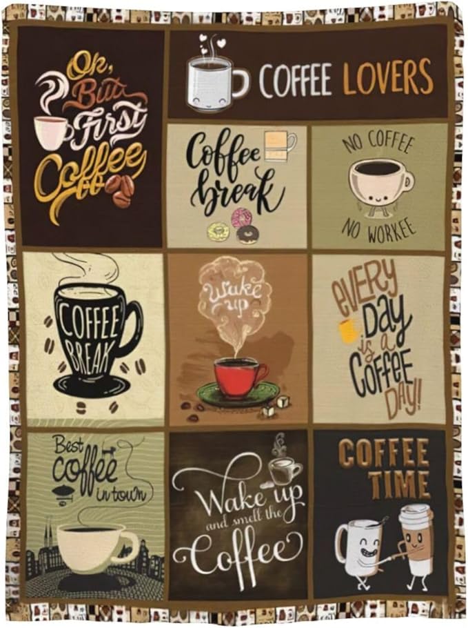 Coffee Blanket for Men Coffee Throw Blanket Coffee Decor Stuff Merch Cozy Flannel Warm Soft Plush Lightweight Fleece Fuzzy Bedding Coffee Gifts for Coffee Lover Woman Girls Couch Sofa Bed 50"X40"