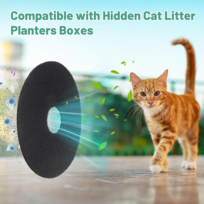 10 Pack Carbon Filters Compatible with Hidden Litter Box, Activated Carbon Cat Litter Box Filters Fit for Hidden Cat Litter Planters, Eliminate Odor and Controls Moisture on Pet's Body Keep Home Fresh