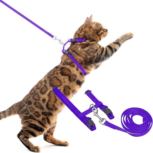 PUPTECK Adjustable Cat Harness and Leash Set Escape Proof Kitten Strap Collar for Walking Travel, Purple