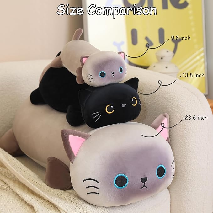SQEQE Weighted Black Cat Plush, Weighted Black Cat Stuffed Animal, Cute Plushies Soft Pillow Toy Gift for Kids Adults 13.8 Inch, 1.6 Lbs