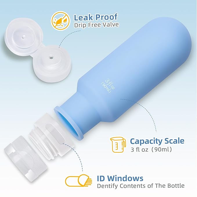 3oz Travel Bottles for Toiletries,Silicone Leak Proof Squeezable Travel Containers,TSA Approved Travel Essentials Bag for Shampoo Conditioner,5 Pack,Navy Pack