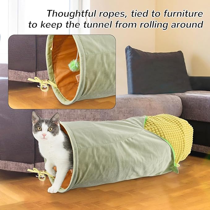 Vehomy Collapsible Cat Tunnel Bed Corn Shape Cat Tunnel Toy Tube with Hanging Ball Warm Kitten Tunnel Bed for Indoor Cats Pet Burrow Toy for Cats Kittens Rabbits Bunny
