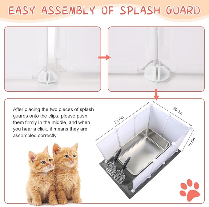 2 Set Extra Large Giant Stainless Steel Litter Box for Cats(24 x 16 x 6 inches) with 2 Metal Cat Litter Scoop,16 Litter Splash Shield and 2 Cat Litter Mat,Easy Clean,Non Stick,Odor Control