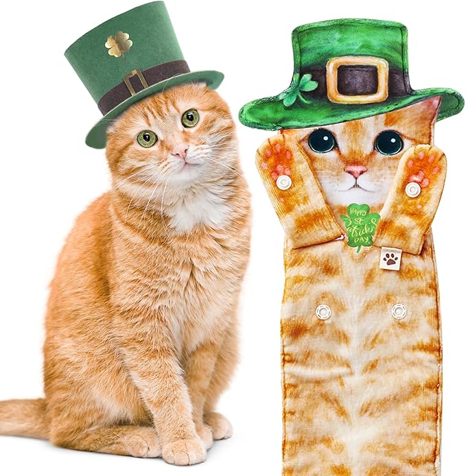 St Patrick Day Cat Hand Dish Towels- Shamrock Garland St Patricks Day Decorations Decor for Home Kitchen Bathroom-Unique Housewarming Mothers Birthday Gifts for Women Cat Lovers