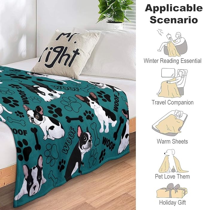 Cute Boston Terrier Blanket - Soft Cozy Flannel Throw for Kids Adults - Dog Lover Gifts - Bedding Decor 80"x60"