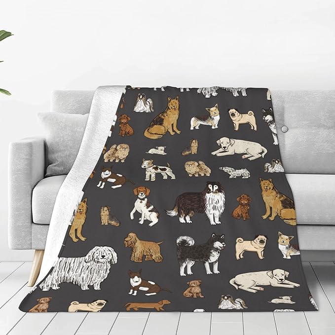 Cute Kids Dogs Puppies Print Blanket Throw 50"x40", Plush Flannel Blankets with Dogs On It, Gifts for Kids Women Dog Lovers People