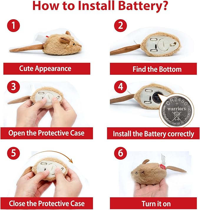 Gigwi Interactive Cat Toy Mouse, Moving Automatic Cat Toys Mice Electronic with Furry Tail, Automatic Squeaky Cat Toys for Kitten Indoor/Outdoor Exercise (Brown-Ear)