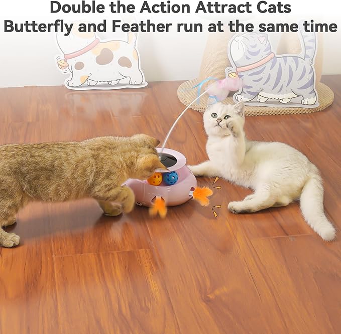 Cat Toys Interactive Rechargeable 3in1 Ambush Feather, Fluttering Butterfly, Track Balls, Touch Activated Automatic Kitten Toys for Indoor Cats