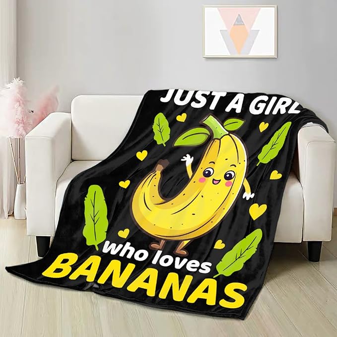 Cute Banana Throw Blanket Gifts for Girls Women Bananas Lover,Just Girl Who Loves Bananas Print Blankets,Soft Plush Flannel Quilt for Bed Sofa Couch Room Decoration 80 x 60in for Adults