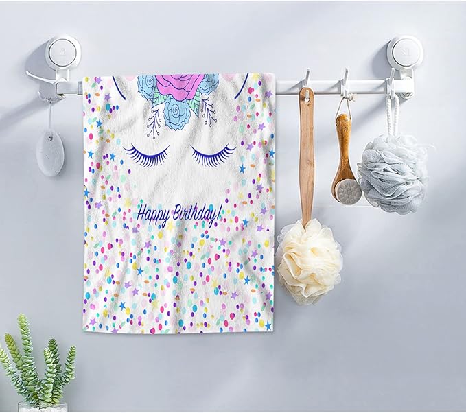 AOYEGO Animal Unicorn Hand Towel Floral Feather Happy Birthday Blessed Quote Hand Drawn Star Dots Towels Cotton Face Towel Bath Kitchen Decor Set for Women Men Girls Boys 15x30 Inch