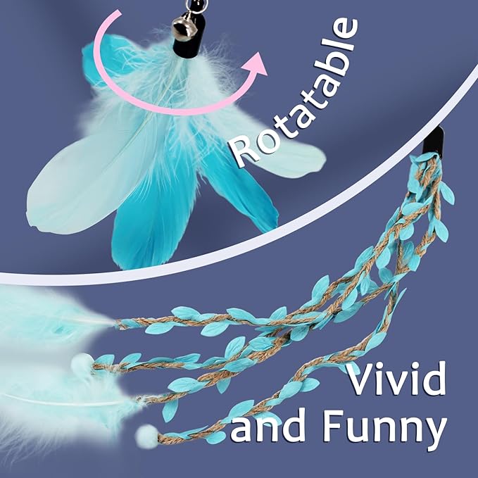 SONGWAY Cat Wand Toys for Indoor Cats - Cat Feather Toys with Retractable Cat Stick and 6 PCS Fairy Cat Teaser Toy Refills, Butterfly Tassel Plush Cat Toys Interactive, Blue