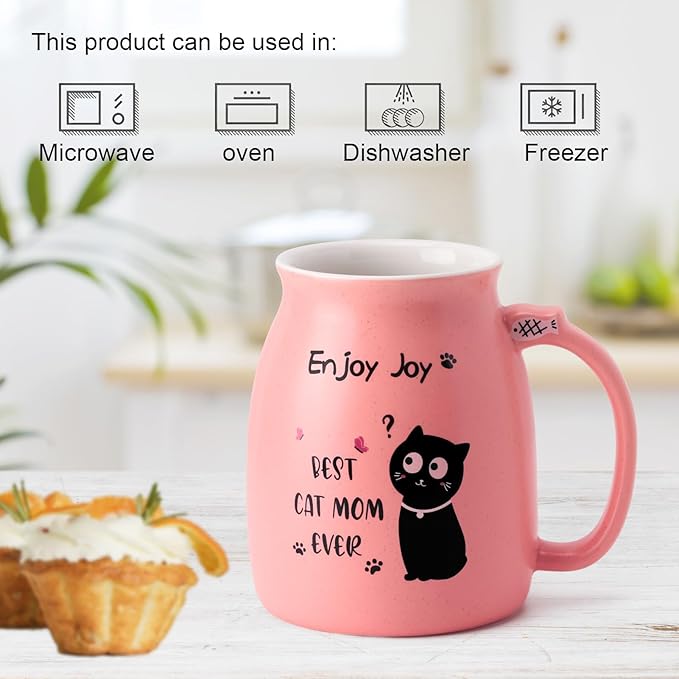 Best Mom Ever Coffee Mug Mothers Day Gift for Mom from Daughter Son, Novelty Coffee Mug for Mama Birthday Gifts for Women, Her, Wife, Sister, Grandma, Cute Cat Ceramic Coffee Mug with Spoon, Pink