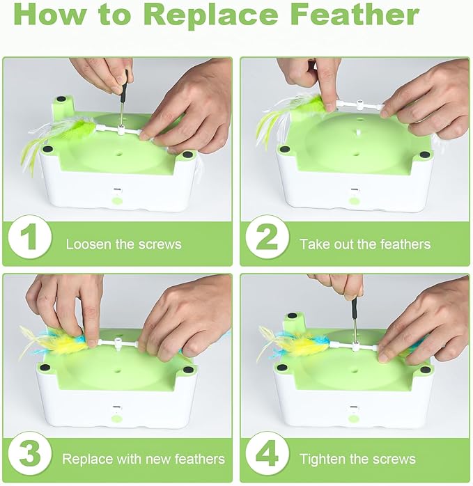 Cat Toy Replaceable Feathers and Fluffy Toy Accessories, 5 Pcs Interchangeable Attachments All Cat Toys with Small Screwdriver and Screws