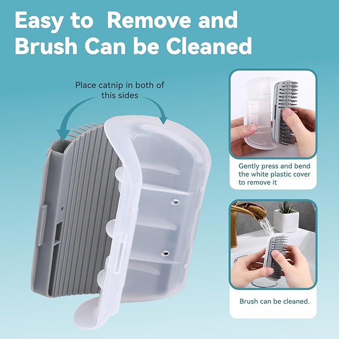 2Packs Cat Self Groomer, Cat Wall Corner Scratcher with Catnip, Soft Cat Brushes, Self Grooming Cats Brush Wall Corner Massager Combs for Long Short Fur Kitten Indoor Cats （Grey）