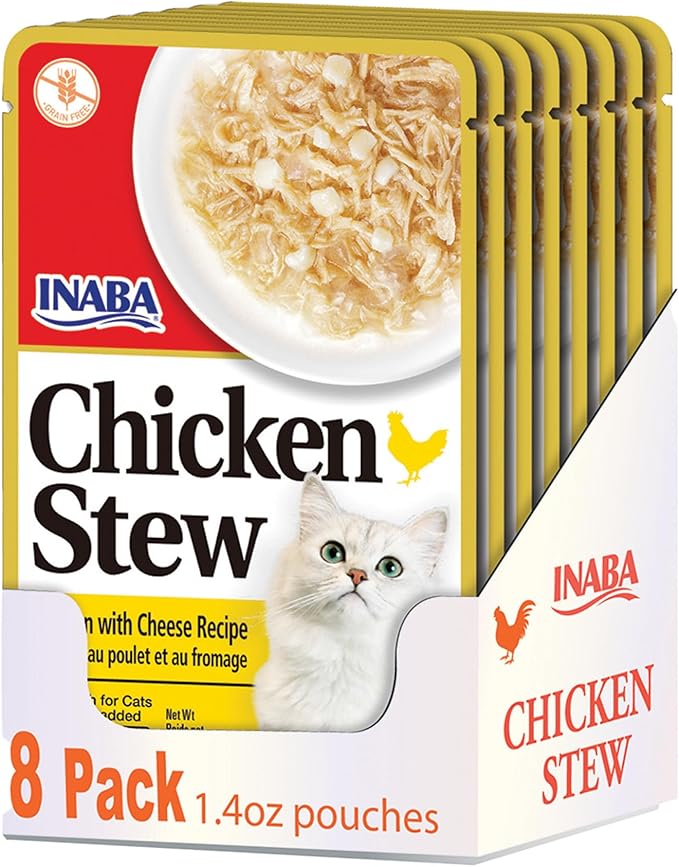 Inaba Chicken Stew Side Dish/Complement/Dry Cat Food Topper/Treat for Cats with Vitamin E, Eight 1.4 Ounce Pouches