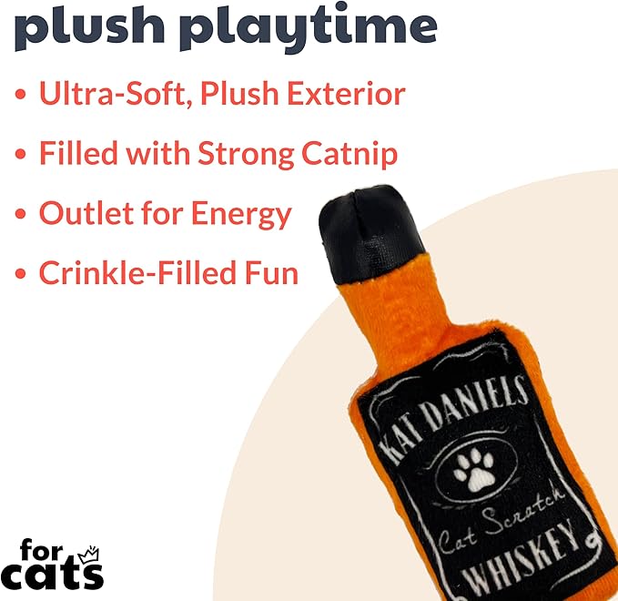Huxley & Ket Plush Cat Toy | Kat Daniels Whiskey | Nappy Hour Strong Catnip Filled Cat Toy | Plush Interactive Kitten and Cat Toy with Catnip and Crinkle | Kittybelles