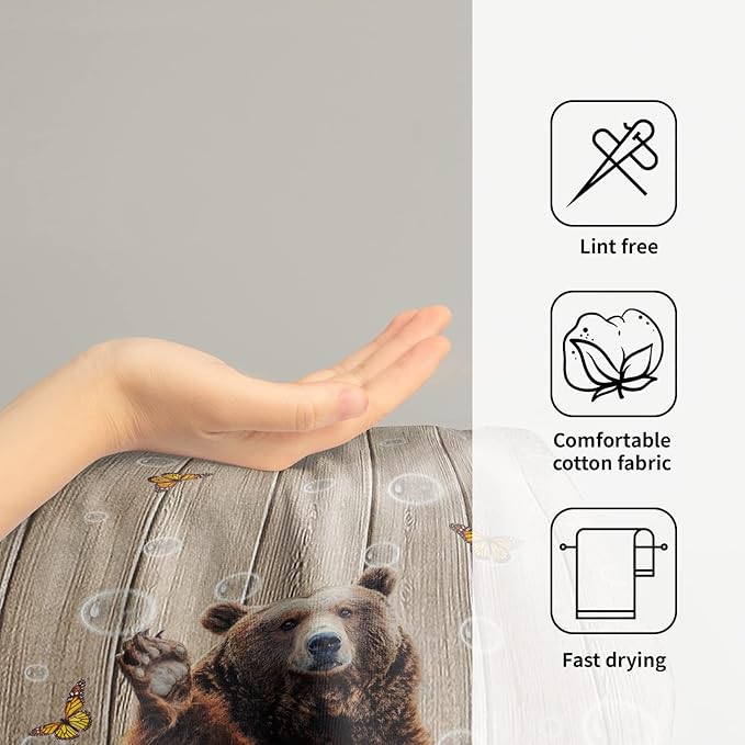 Giwawa Funny Bear Hand Towels Set of 2 Brown Bathtub Decorative Bath Towel Soft Absorbent Towel for Bathroom Kitchen Dish Spa Yoga 14"x28"