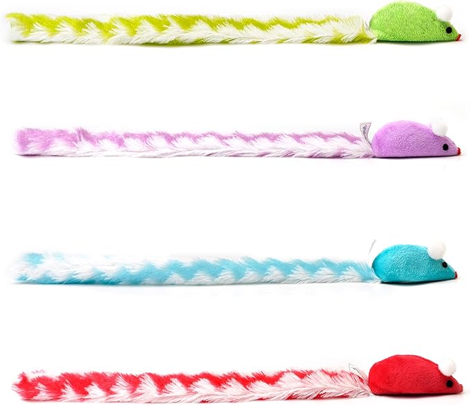 CHIWAVA 4 Packs 15 Inch Long Soft Plush Cat Toys Mice with Rattle Rustle Sound Small Mouse Activity Interactive Toy