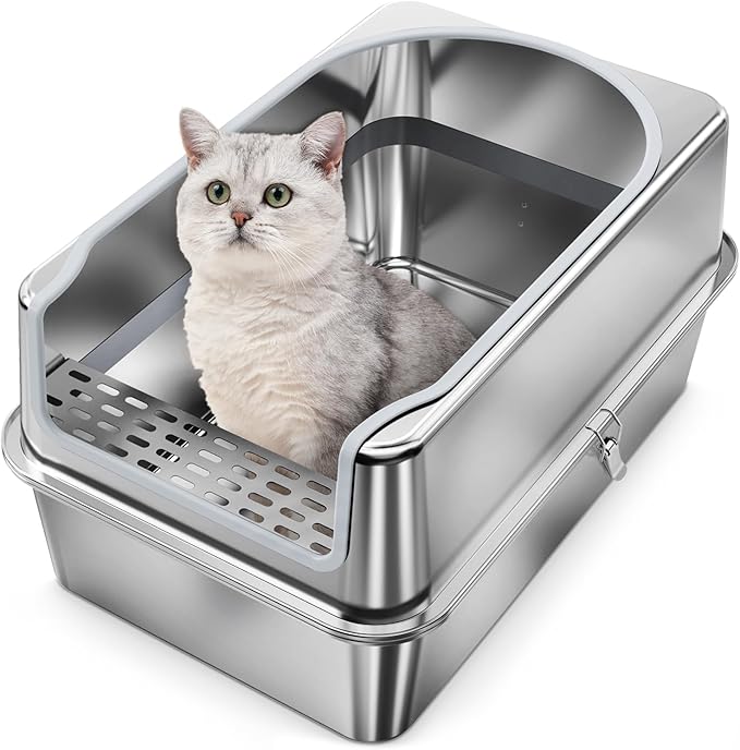 All Stainless Steel Litter Box with Metal Lid- Large Enclosed Metal Litter Boxes for Big&Multiple Cats,Anti Urine Leakage,Odor Free,Easy to Clean (2XL)